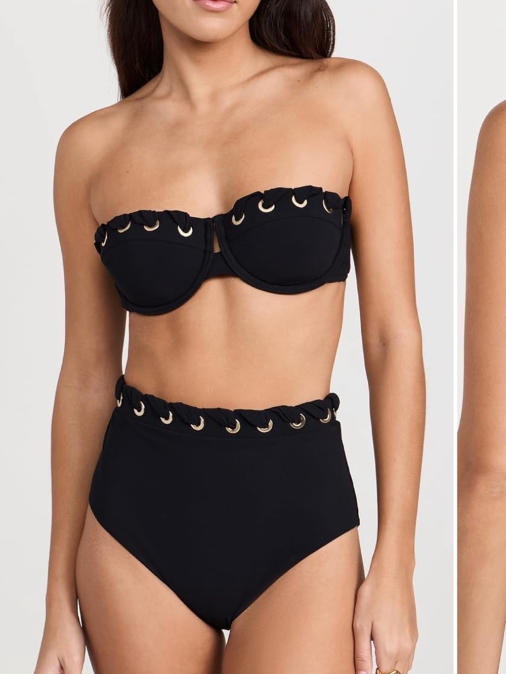 NWT Zimmerman Strapless Black Bandeau Bikini Top with Gold Eyelet Trim